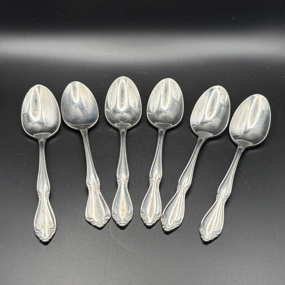 Set Of 6 Oneida Stainless Steel Berkeley Pattern Teaspoons  Floral Design
